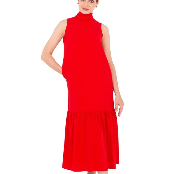 ALANTINO TIE NECK MAXI DRESS WITH SIDE POCKET-RED - Picture 8 of 10